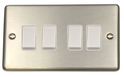 G&H CSS4W Standard Plate Brushed Steel 4 Gang 1 or 2 Way Rocker Light Switch