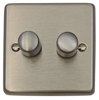 G&H CSS522 Standard Plate Brushed Steel 2 Gang 1 or 2 Way LED Dimmer Switch