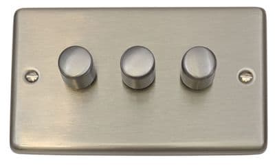 G&H CSS523 Standard Plate Brushed Steel 3 Gang 1 or 2 Way LED Dimmer Switch