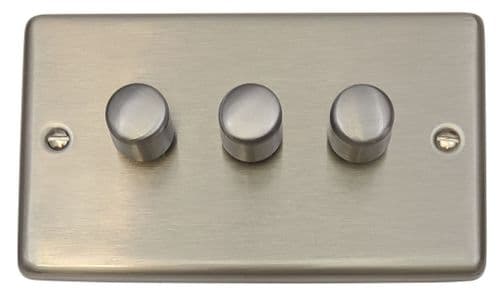 G&H CSS523 Standard Plate Brushed Steel 3 Gang 1 or 2 Way LED Dimmer Switch