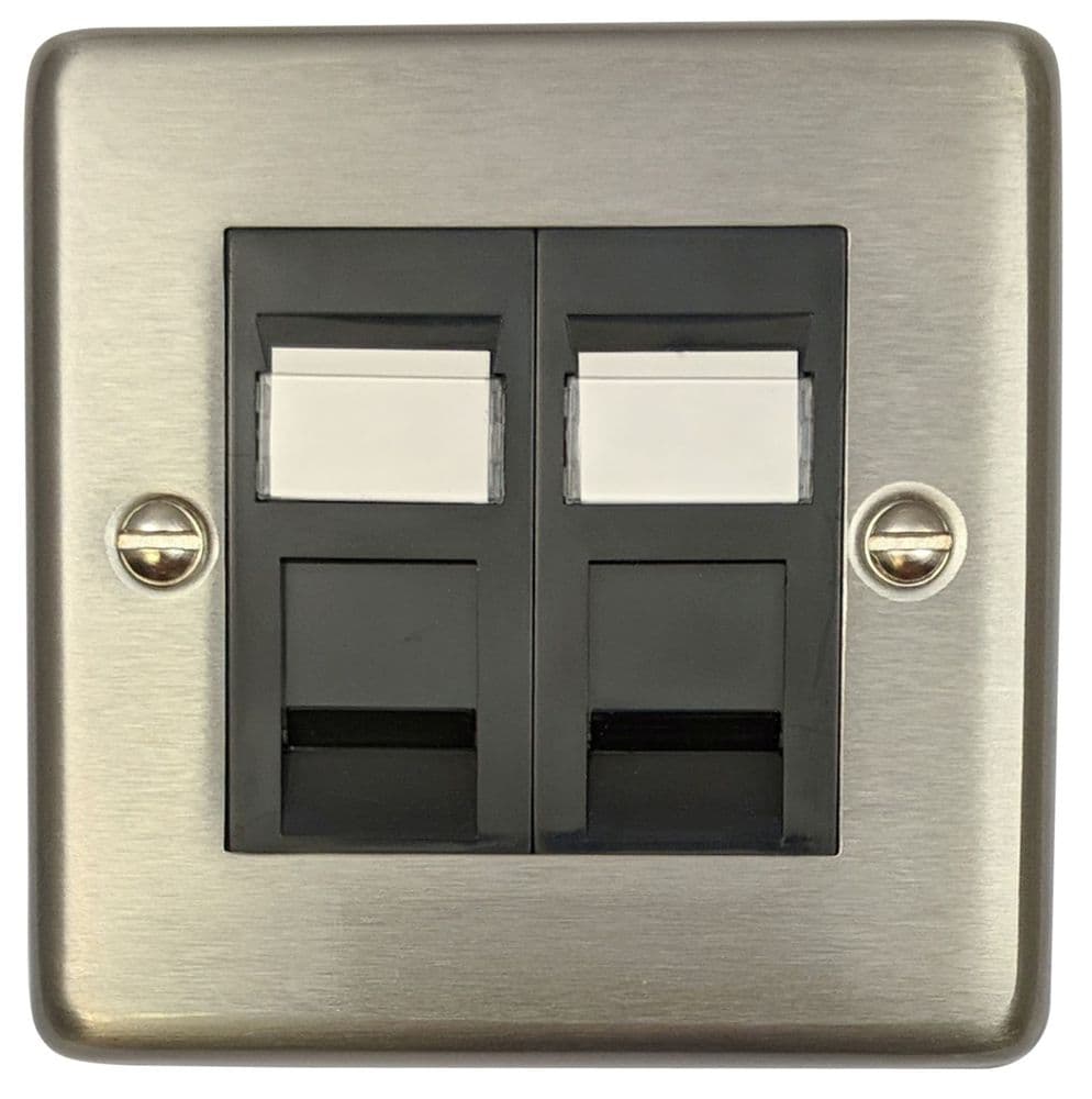 G&H CSS62B Standard Plate Brushed Steel 2 Gang RJ45 Cat5e Data Socket Point