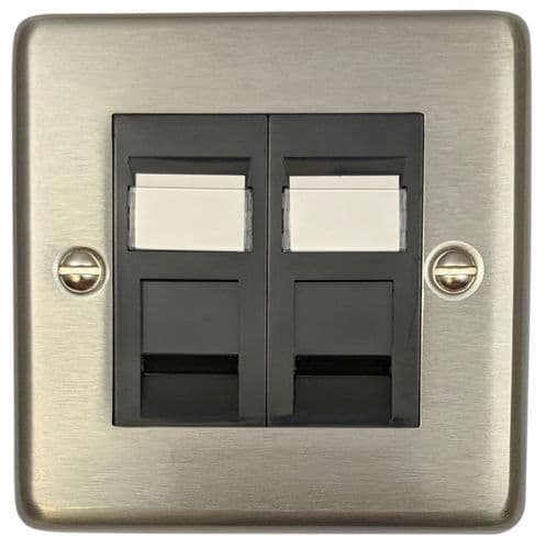 G&H CSS62B Standard Plate Brushed Steel 2 Gang RJ45 Cat5e Data Socket Point