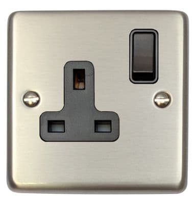 G&H CSS9B Standard Plate Brushed Steel 1 Gang Single 13A Switched Plug Socket