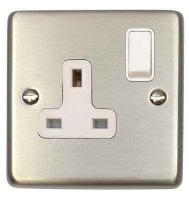 G&H CSS9W Standard Plate Brushed Steel 1 Gang Single 13A Switched Plug Socket