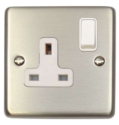 G&H CSS9W Standard Plate Brushed Steel 1 Gang Single 13A Switched Plug Socket