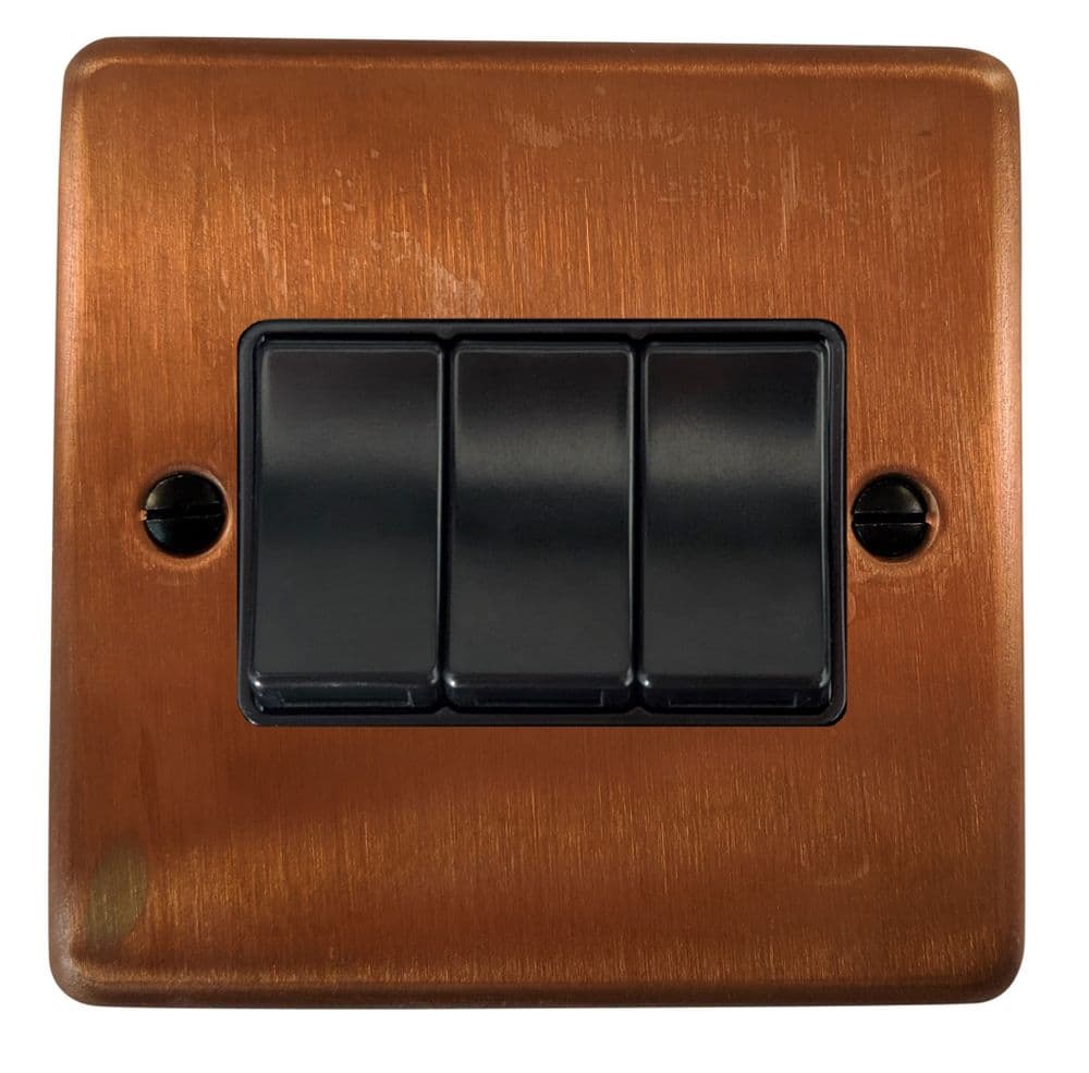 G&H CTC3B Standard Plate Tarnished Copper 3 Gang 1 or 2 Way Rocker ...