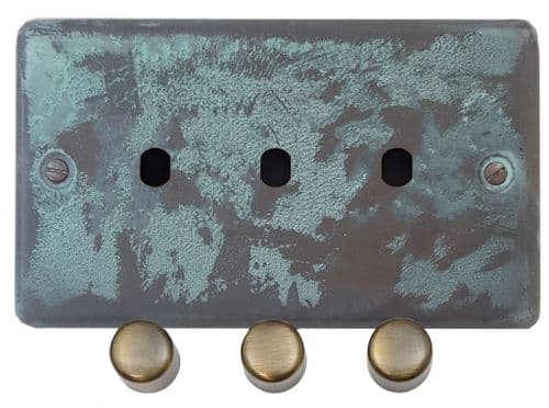 G&H CV13-PK-AB Standard Plate Verdigris 3 Gang Dimmer Plate Only inc Dimmer Knobs
