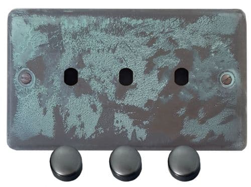 G&H CV13-PK-BB Standard Plate Verdigris 3 Gang Dimmer Plate Only inc Dimmer Knobs