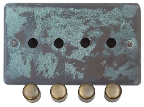 G&H CV14-PK-AB Standard Plate Verdigris 4 Gang Dimmer Plate Only inc Dimmer Knobs