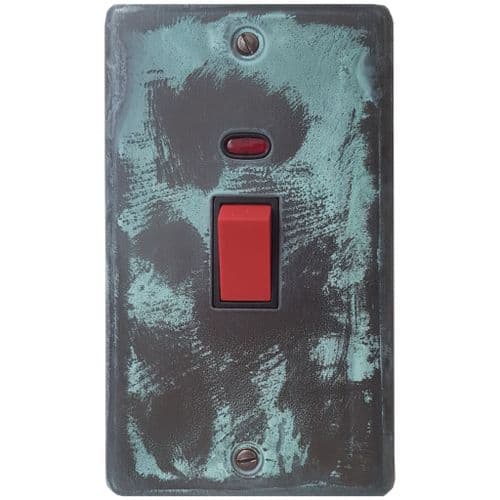 G&H CV28B Standard Plate Verdigris 45 Amp DP Cooker Switch & Neon Vertical Plate