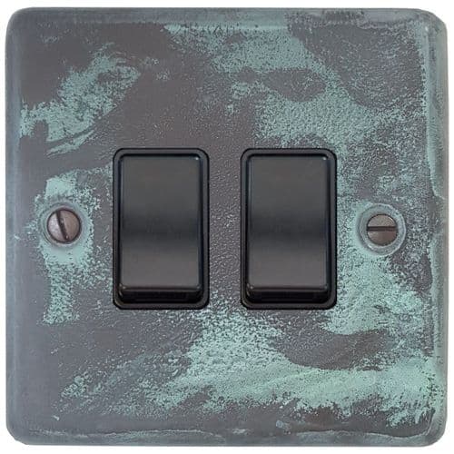 G&H CV2B Standard Plate Verdigris 2 Gang 1 or 2 Way Rocker Light Switch