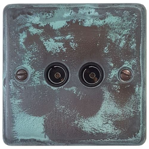 G&H CV36B Standard Plate Verdigris 2 Gang TV Coax Socket Point
