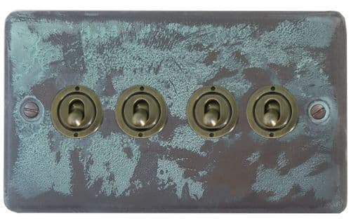 G&H CV384-AB Standard Plate Verdigris 4 Gang 1 or 2 Way Toggle Light Switch