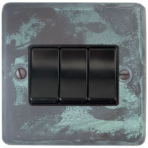 G&H CV3B Standard Plate Verdigris 3 Gang 1 or 2 Way Rocker Light Switch