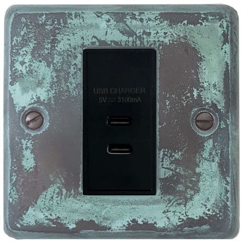 G&H CV42B Standard Plate Verdigris 1 Gang USB Charger 3.1A Dual USB C