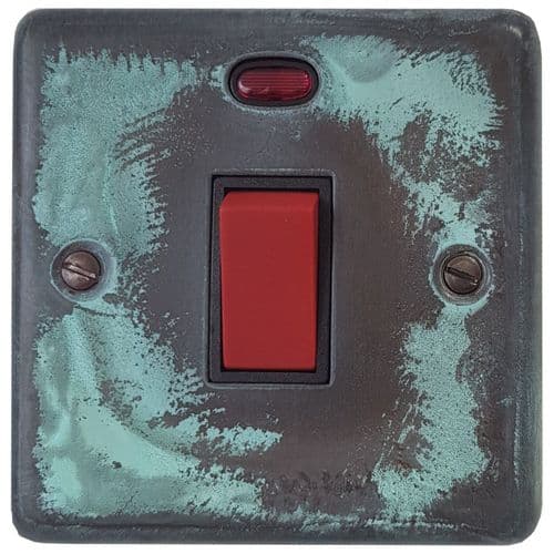 G&H CV46B Standard Plate Verdigris 45 Amp DP Cooker Switch & Neon Single Plate