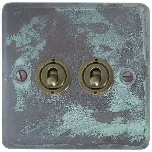 G&H CV82C-AB Standard Plate Verdigris 2 Gang Intermediate Toggle Light Switch