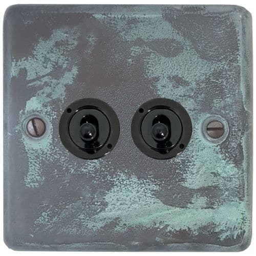 G&H CV82C-FBK Standard Plate Verdigris 2 Gang Intermediate Toggle Light Switch