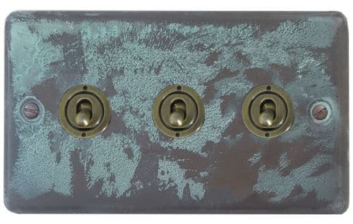 G&H CV83A-AB Standard Plate Verdigris 3 Gang 1 x 2 Way 2 x Intermediate Toggle Light Switch
