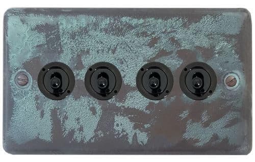 G&H CV84D-FBK Standard Plate Verdigris 4 Gang 3 x 2 Way 1 x Intermediate Toggle Light Switch