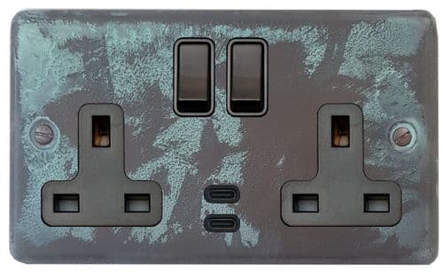 G&H CV913B Standard Plate Verdigris 2 Gang Double 13A Plug Socket Dual 4.2A USB C