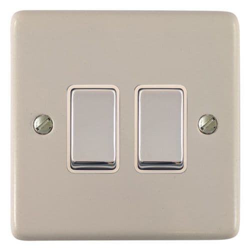 G&H CW202-PC Standard Plate Matt White 2 Gang 1 or 2 Way Rocker Light Switch