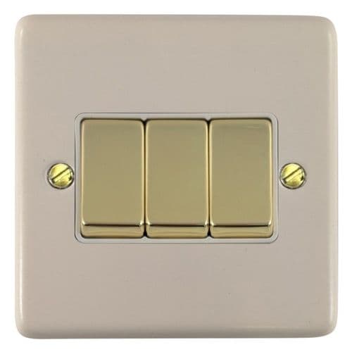 G&H CW203-PB Standard Plate Matt White 3 Gang 1 or 2 Way Rocker Light Switch