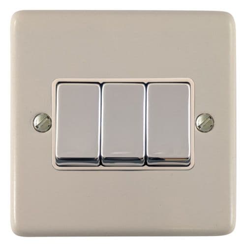 G&H CW203-PC Standard Plate Matt White 3 Gang 1 or 2 Way Rocker Light Switch