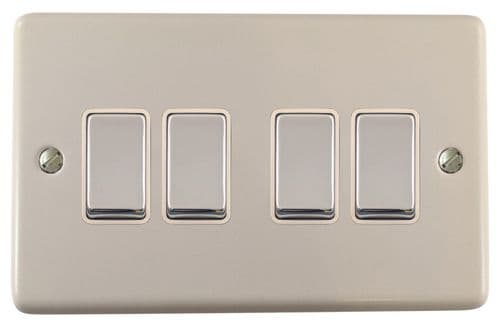 G&H CW204-PC Standard Plate Matt White 4 Gang 1 or 2 Way Rocker Light Switch