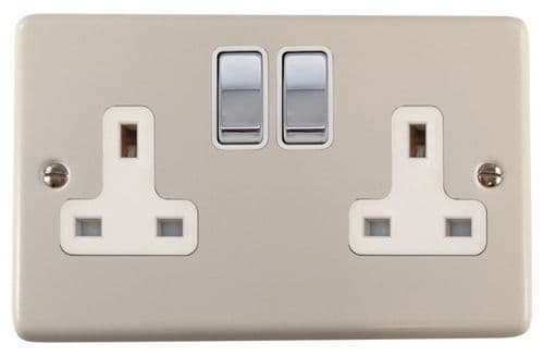 G&H CW210-PC Standard Plate Matt White 2 Gang Double 13A Switched Plug Socket