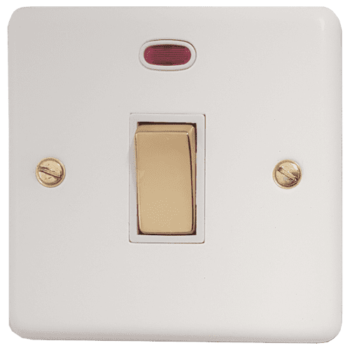 G&H CW226-PB Standard Plate Matt White 1 Gang 20 Amp Double Pole Switch & Neon