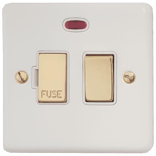 G&H CW227-PB Standard Plate Matt White 1 Gang Fused Spur 13A Switched & Neon