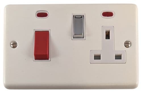 G&H CW229-PC Standard Plate Matt White 45 Amp DP Cooker Switch & 13A Switched Socket