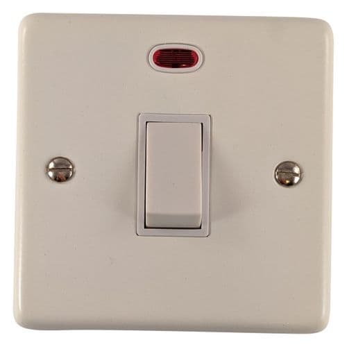 G&H CW26W Standard Plate Matt White 1 Gang 20 Amp Double Pole Switch & Neon