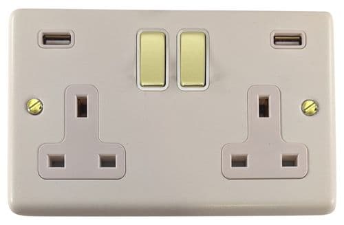 G&H CW2910-PB Standard Plate Matt White 2 Gang Double 13A Switched Plug Socket 2.1A USB