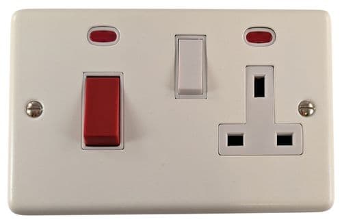 G&H CW29W Standard Plate Matt White 45 Amp DP Cooker Switch & 13A Switched Socket