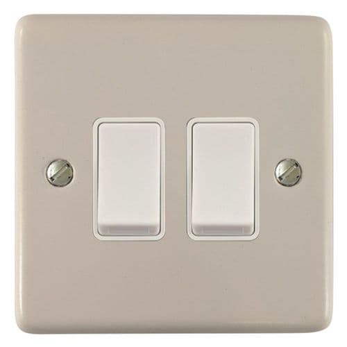 G&H CW2W Standard Plate Matt White 2 Gang 1 or 2 Way Rocker Light Switch