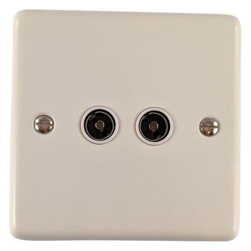 G&H CW36W Standard Plate Matt White 2 Gang TV Coax Socket Point