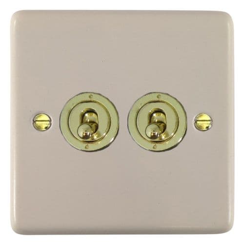 G&H CW382-PB Standard Plate Matt White 2 Gang 1 or 2 Way Toggle Light Switch