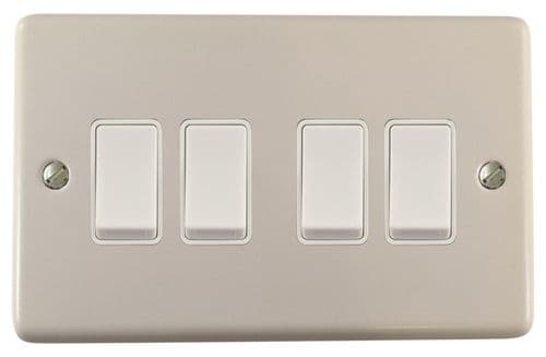 G&H CW4W Standard Plate Matt White 4 Gang 1 or 2 Way Rocker Light Switch