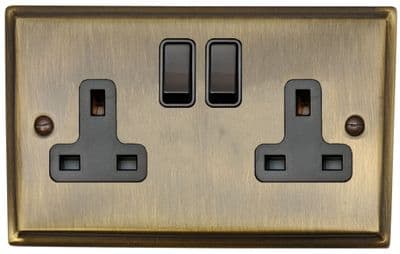 G&H DAB10B Deco Plate Antique Brass 2 Gang Double 13A Switched Plug Socket