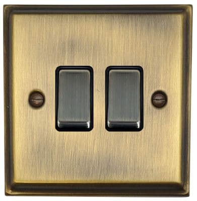 G&H DAB302 Deco Plate Antique Brass 2 Gang 1 or 2 Way Rocker Light Switch