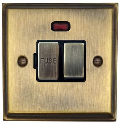 G&H DAB327 Deco Plate Antique Brass 1 Gang Fused Spur 13A Switched & Neon