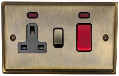 G&H DAB329 Deco Plate Antique Brass 45 Amp DP Cooker Switch & 13A Switched Socket