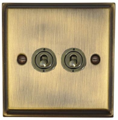 G&H DAB382-AB Deco Plate Antique Brass 2 Gang 1 or 2 Way Toggle Light Switch