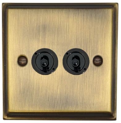 G&H DAB382-FBK Deco Plate Antique Brass 2 Gang 2 Way Toggle Light Switch