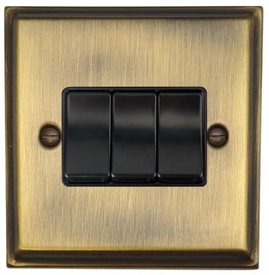 G&H DAB3B Deco Plate Antique Brass 3 Gang 1 or 2 Way Rocker Light Switch