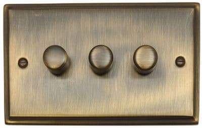 G&H DAB523 Deco Plate Antique Brass 3 Gang 1 or 2 Way LED Dimmer Switch
