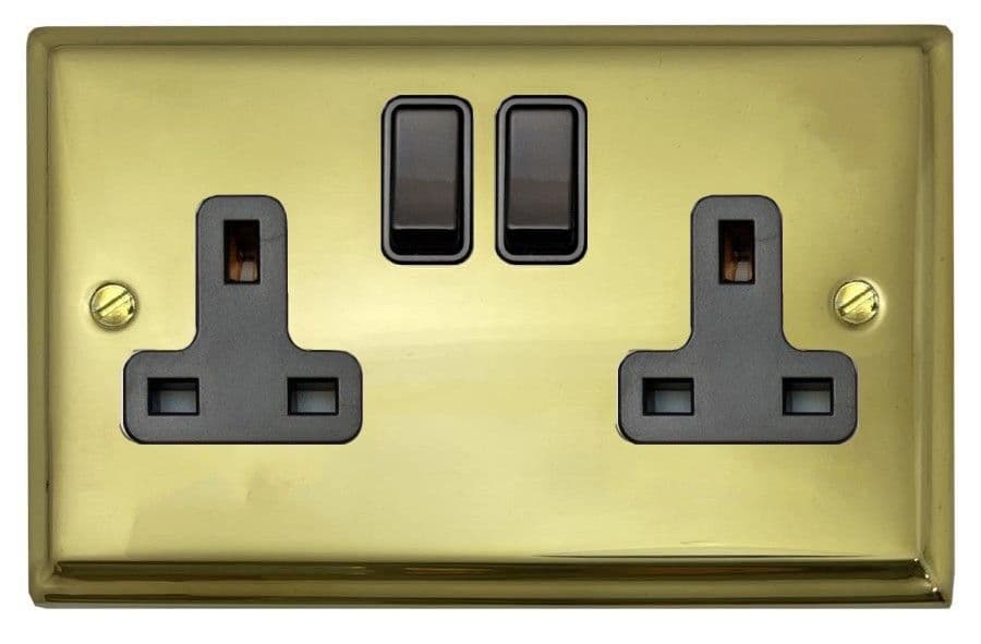 Data Plug Socket G&H DB10B Deco Plate Polished Brass 2 Gang Double 13A Switched Plug Socket