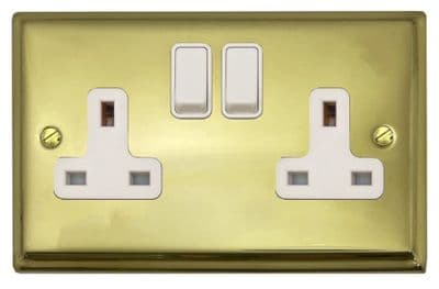 G&H DB10W Deco Plate Polished Brass 2 Gang Double 13A Switched Plug Socket